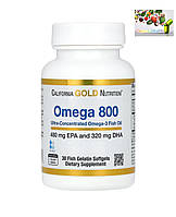 Омега 3, California Gold Nutrition, Омега 800, рыбий жир фармацевтической степени чистоты,