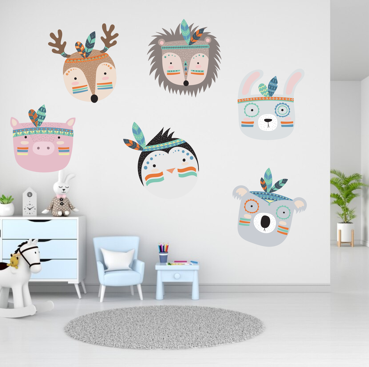 Вінілова інтер'єрна наклейка кольорова декор на стіну "Тварини. Boho Kids style. Стиль Бохо Діти" з Оракалу
