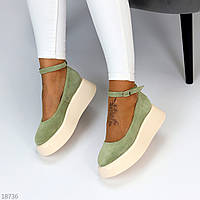 Зелені замшеві туфлі на шлейку натуральна замша колір оливкової хакі lolita style