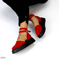 Шикарные красные замшевые открытые туфли на шлейке натуральная замша