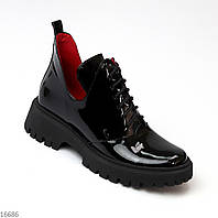 Дизайнерские лаковые глянцевые черные кожаные женские туфли натуральная кожа глянец 39