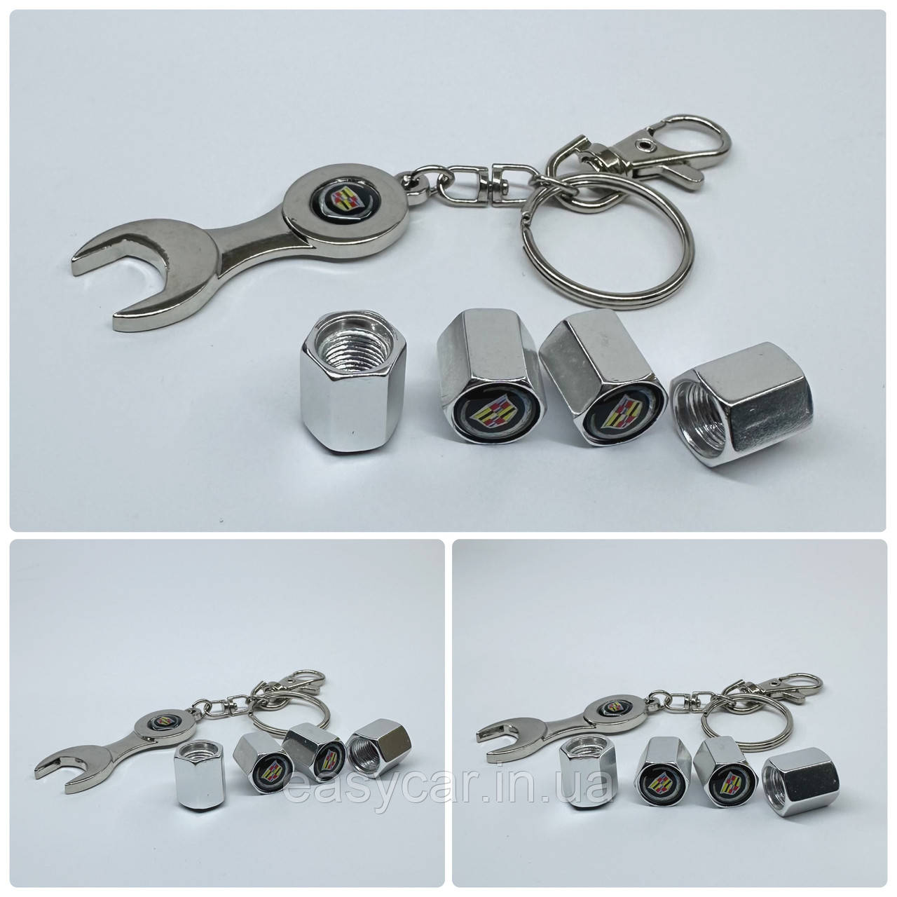 Захисні ковпачки на ніпеля Cadillac + ключик-брелок у подарунок! Колір хром, фото 1