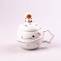 Чашка керамічна Space Walk 400мл з кришкою та ложкою чашка з кришкою Білий