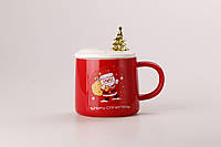 Чашка керамічна Merry Christmas 500мл з кришкою і ложкою чашка з кришкою Червоний