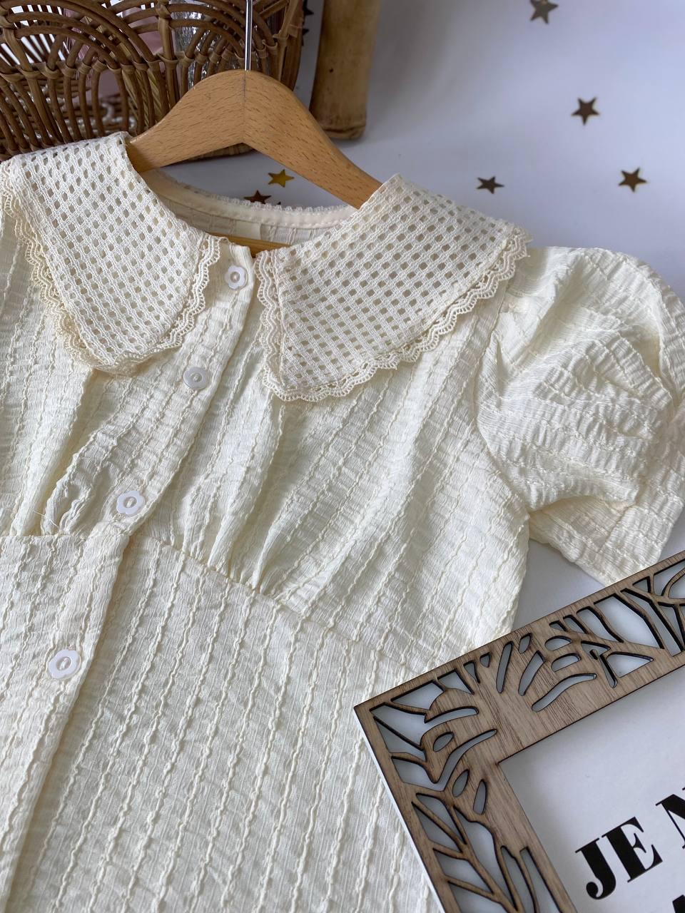 Блуза на дівчинку на гудзиках з коміром Молочний 2326, 84, BLM, Молочний, Для дівчаток, Літо, 110, фото 1