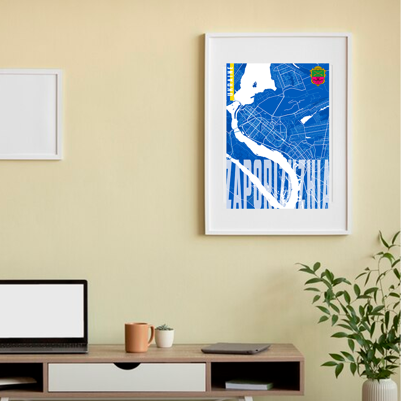 Плакат-постер на стіну з патріотичним принтом «Карта міста Запоріжжя Україна. Map of Zaporizhzhia Ukraine»