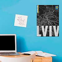 Плакат-постер на стену с патриотическим принтом "Карта города Львов Украина. Map of Lviv Ukraine"