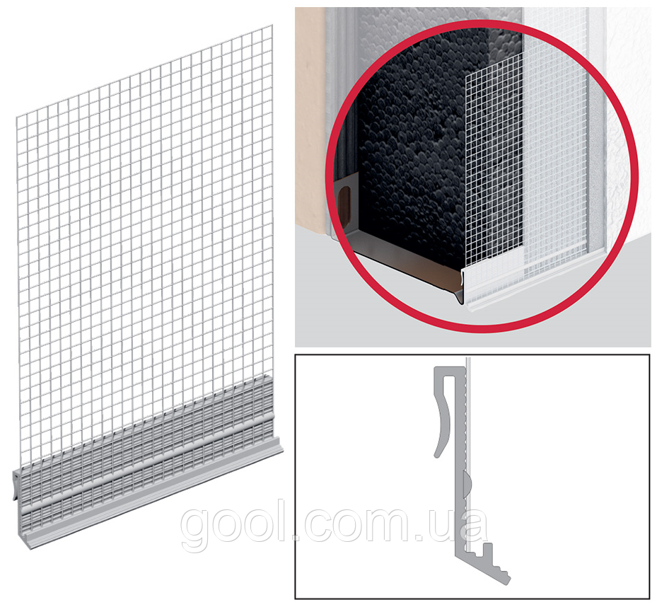 Профіль з капельником EJOT Pro ASP06/01 армувальною сіткою для цокольного профілю відливу віконного 2 метри, фото 1