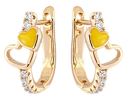 Сережки Xuping Позолота 18K англійський замок "Сердечка з жовтою емаллю на доріжці цирконію"