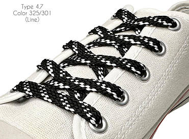 Шнурки для взуття плоскі 100см Чорний+білий Полоса 8-10мм поліестер
