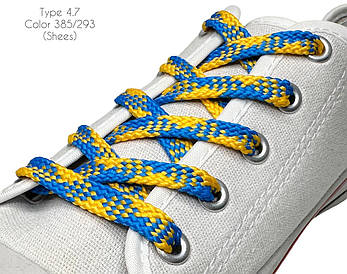 Шнурки для взуття плоскі 100см Жовтий+синій Шахмата 8-10мм поліестер