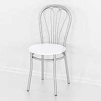 Стул со спинкой для кухни металический хром круглый с сидением из МДФ, современный кухонный стульчик Белый
