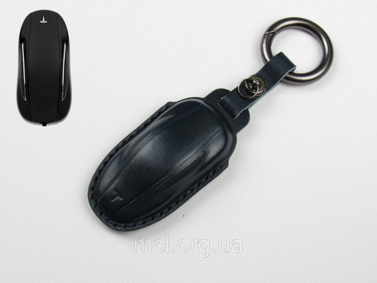 Шкіряний чохол для ключа Tesla model 3, S, Y (синій)