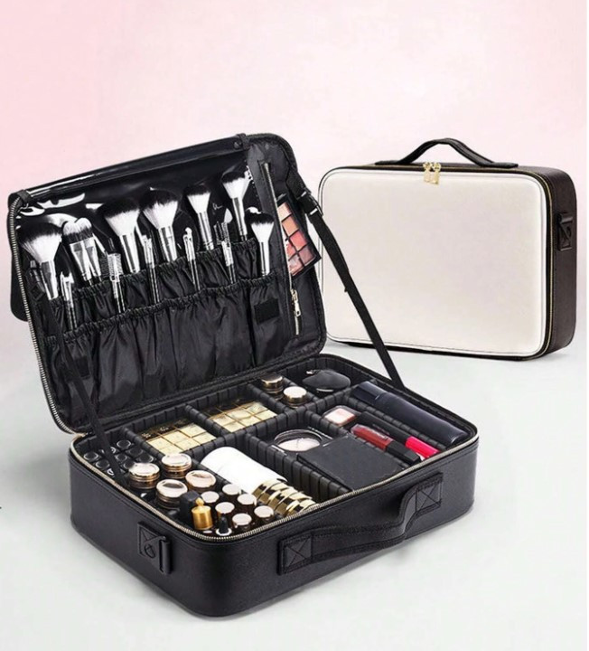 Кейс органайзер для косметики дорожній Beauty box Maxi чорно білий