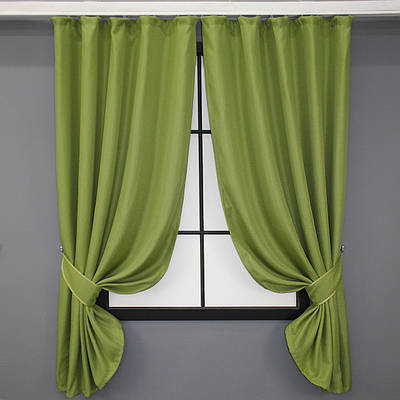 Комплект (2шт. 1,3х1,7м.) коротких штор, льон-блекаут рогожка "Льон Мішковина". Колір салатовий. Код 320ш 35-0102