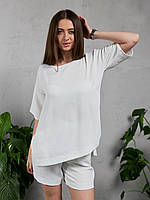 Модный летний костюм с шортами, оверсайз, для девушек футболка и шорты белый 42-44, 44-46, 46-48