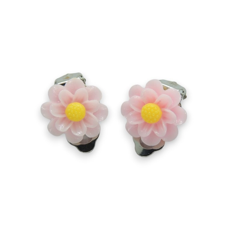 Сережки кліпси дитячі для вух без пробивання квітка Жоржина рожева з жовтою, фото 1