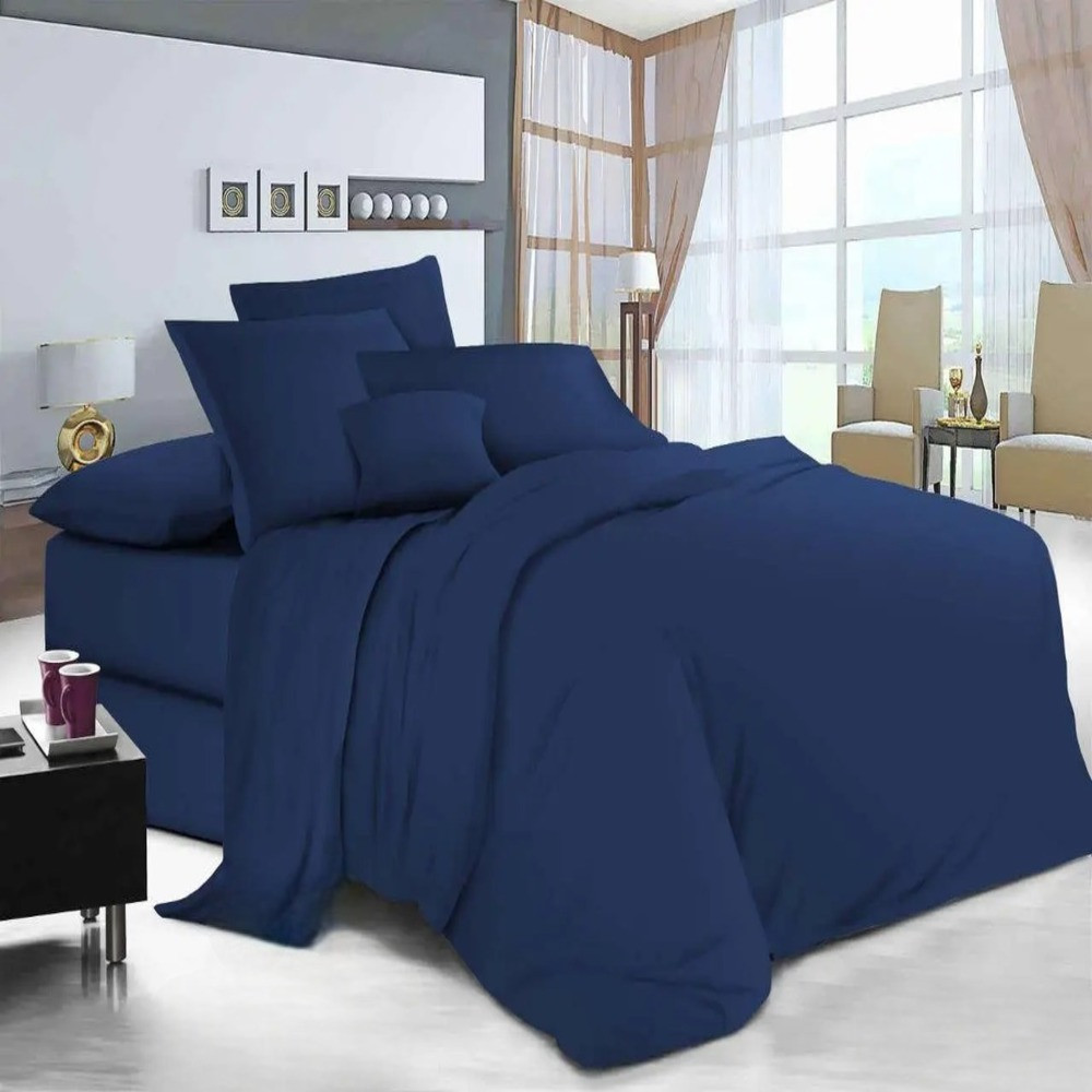 Однотонна постільна білизна Євро 200х220 Ранфорс бавовна (22705) Синій, фото 1