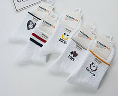 Шкарпетки жіночі білі з малюнком Fashion Мікс