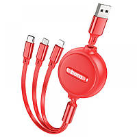 USB Hoco X75 Double-pull 3-in-1 IP+Type-C+Micro 2A Цвет Красный i