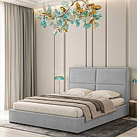 Стильная двуспальная светло-серая велюровая кровать с мягким изголовьем 140х200 в спальню Наоми Шик-Галичина