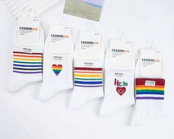 Шкарпетки підліткові білі Веселка мікс Fashion