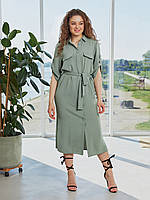 Летнее женское платье-рубашка длины миди на пуговицах 42-44, 48-50