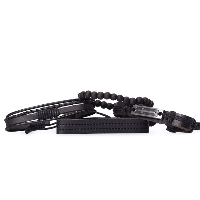 Фото браслет на руку чорного кольору набір з 4 шт. арт.00085