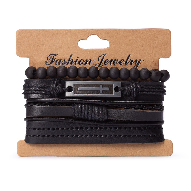 Фото браслет на руку чорного кольору набір з 4 шт. арт.00085