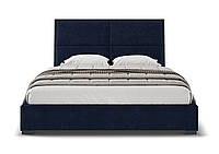 Стильная двуспальная синяя велюровая кровать с мягким изголовьем 180х200 в спальню Наоми Шик-Галичина