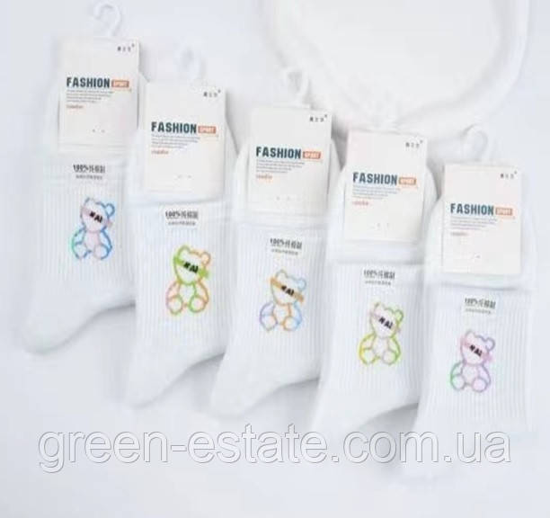 Шкарпетки підліткові білі Ведмедик мікс Fashion 22-24 р.