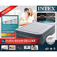 Надувний матрац Інтекс 2х спальний, Надувне ліжко для сну та відпочинку, Intex матрац з електронасосом Сірий
