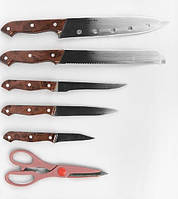 Кухонный набор ножей из нержавеющей стали с досточкой , Набор ножей с подставкой Maestro MR-1404 (7 предметов)