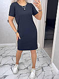 Вільна літня жіноча сукня футболка в рубчик чорна пряме спортивне плаття на кожен день, фото 5