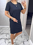 Вільна літня жіноча сукня футболка в рубчик чорна пряме спортивне плаття на кожен день, фото 2