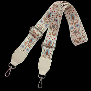 Плечовий ремінь з орнаментом для сумки 38 мм, молочний