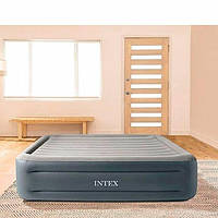 Надувний матрац Інтекс 2х спальний, Надувне ліжко для сну та відпочинку, Intex матрац з електронасосом Сірий