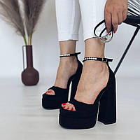 Женские черные босоножки на высоком каблуке Versace BRATZ Versace Bratz Материал замш