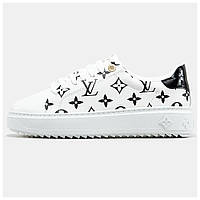 Женские кроссовки Louis Vuitton Trainer Time Out Monogram Blanc LV белые кожаные кеды луи виттон лв