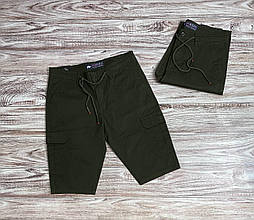 Чоловічі котонові шорти карго з накладними кишенями кольору хакі