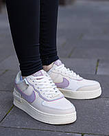 Женские кожаные кроссовки Nike Air Force 1 Shadow белые с фиолетовым демисезонные кросы найк аир форс