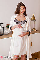 Красивый комплект халат и ночнушка с кружевами для беременных и кормящих мам, размер S, M, L, XL