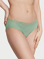 Бикини в рубчик зеленые Victoria's Secret Logo Cotton Lace-Waist Hiphugger Panty Оригинал