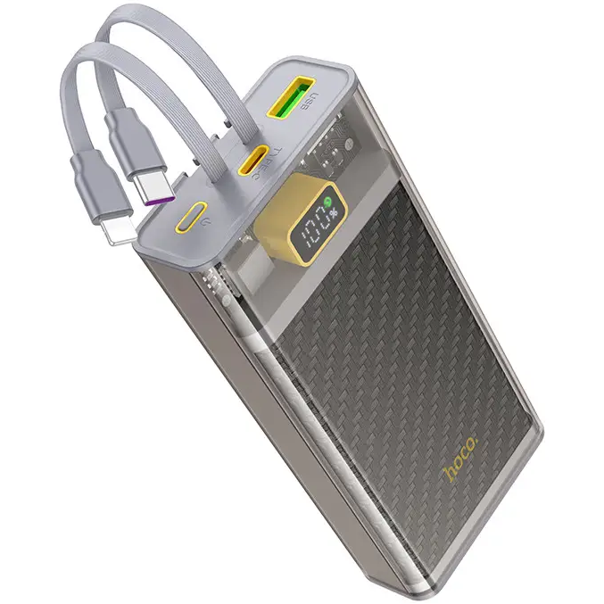 Павербанк зі швидкою зарядкою та вбудованими кабелями Lightning/Type-C 20000mAh HOCO J104A |20W+22.5W, PD+QC| Сірий