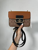 Женская кожаная сумочка коаш коричневая Coach изысканная модная сумочка через плечо