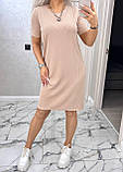 Легка жіноча літня сукня в рубчик бежева вільна пряма сукня футболка з коротким рукавом, фото 6