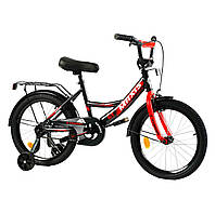 Велосипед для мальчика с дополнительными колесами 6-8 лет Corso Maxis 18 дюймов Черный с красным
