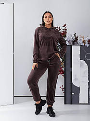Жіночий велюровий прогулянковий домашній костюм з капюшоном, норма і батал великі розміри