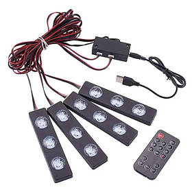 Світлодіодне підсвічування салону автомобіля NJ-00126 LED RGB 4 панелі Black (3_04904)