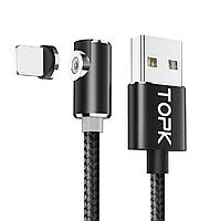 Магнитный кабель для зарядки Topk USB 2m 2.1A 360° (TK51i-VER2) Llightning для гаджетов Iphone Black